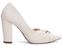 Sapato Scarpin Salto Grosso Verniz Off White - netpizante