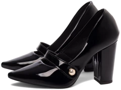 Sapato Scarpin Salto Grosso Verniz Preto - netpizante