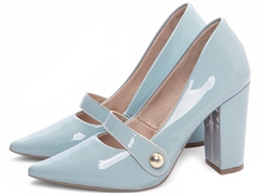Sapato Scarpin Salto Grosso Verniz Azul - netpizante