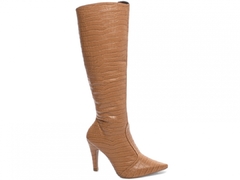 Bota Bico Fino Feminina Cano Longo Croco Caramelo - comprar online