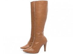 Bota Bico Fino Feminina Cano Longo Croco Caramelo
