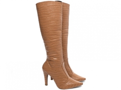 Imagem do Bota Bico Fino Feminina Cano Longo Croco Caramelo