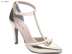 Sapato Scarpin Salto Fino Moda Festa Torricella Verniz Dourado