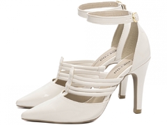 Sapato Scarpin Luxo Torricella Salto Fino Alto Verniz Off White - netpizante