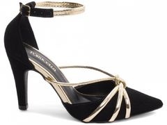 Sapato Scarpin Torricella Salto Fino Elegante Nobuck Preto Dourado na internet