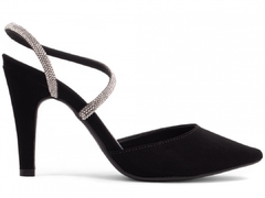Sapato Scarpin Luxo Salto Fino Preto Strass Prata - loja online