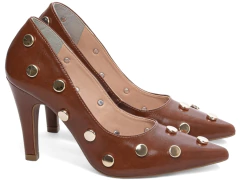 Novo Sapato Scarpin Elegante Torricella Caramelo Com Apliques Dourados - loja online