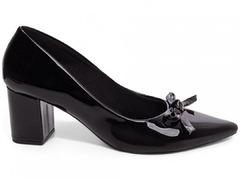 Sapato Scarpin Salto Grosso Verniz Preto