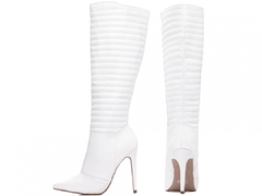 Bota Feminina Cano longo Salto 12 Branca