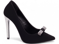 Sapato Scarpin Salto 12 Nobuck Preto Strass-Frete Grátis - comprar online