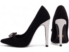 Sapato Scarpin Salto 12 Nobuck Preto Strass-Frete Grátis - netpizante