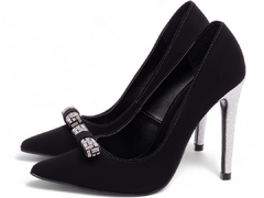 Sapato Scarpin Salto 12 Nobuck Preto Strass-Frete Grátis na internet