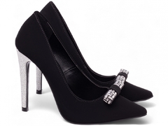 Sapato Scarpin Salto 12 Nobuck Preto Strass-Frete Grátis - comprar online