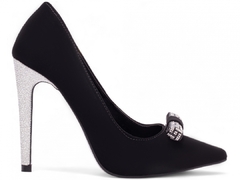 Sapato Scarpin Salto 12 Nobuck Preto Strass-Frete Grátis