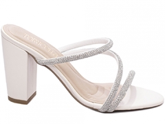 Sandália Tamanco Salto Grosso Off White - netpizante