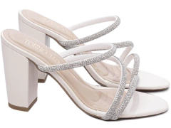 Sandália Tamanco Salto Grosso Off White - comprar online