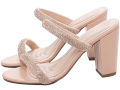 Tamanco Elegante Salto Alto Grosso Com Strass