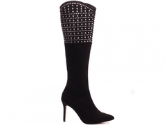 Bota Feminina Cano Longo Bico Fino Apliques Cristal - comprar online