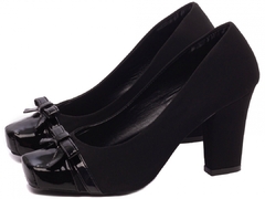 Sapato Scarpin Bico Quadrado 911-105A Nobuck Preto e Verniz Preto