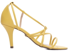 Sandália Feminina Salto Fino Elegante Arrasadora Numeração Especial Amarelo na internet