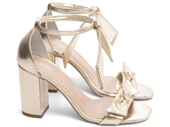 Sandália Feminina Salto Grosso Ouro Light na internet