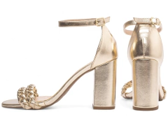 Sandália Feminina Dourado Festa Salto Grosso-Ouro - comprar online