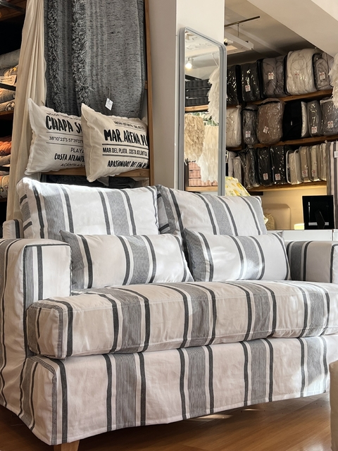 Sofá New Roma con posa pie y funda en lienzo rayado - comprar online