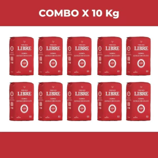 Combo de 10 paquetes de 1 kg de yerba mate Libre clásica estilo uruguayo en bolsas rojas
