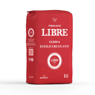 Paquete rojo de yerba mate Libre clásica estilo uruguayo de 1 kg