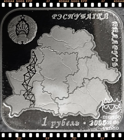Km 298 Bielorússia 1 Rouble 2006 XFC Prooflike Quadrada Escassa # Arco Geodésico de Struve ©