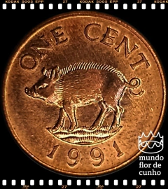 Km 44b Bermudas 1 Cent 1991 XFC # Javali Selvagem ©