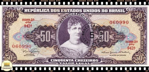 C115 Brasil 5 Centavos em 50 Cruzeiros ND(1966) FE Erro "MINSTRO" P184a