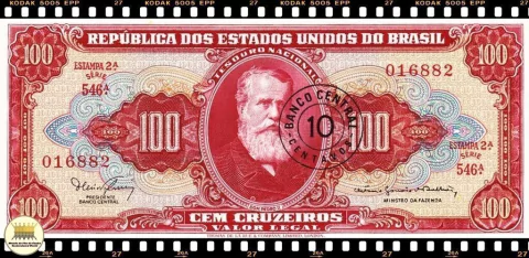 C117 Brasil 10 Centavos em 100 Cruzeiros ND(1966) FE Erro "MINSTRO" P185a