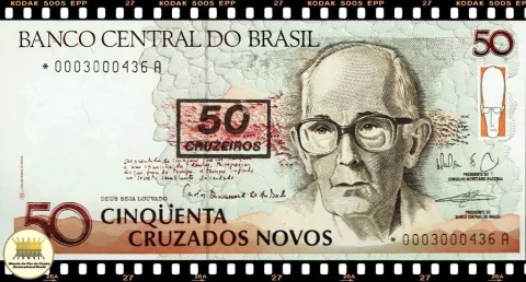 C210a Brasil 50 Cruzeiros em 50 Cruzados Novos ND(1990) FE Série *0003A Reposição P223