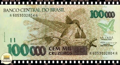 C228 Brasil 100000 Cruzeiros ND(1993) FE 1a. Primeira Série AA 6053 Escassa P235b