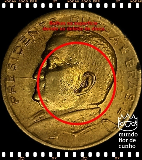 Km 563 Brasil 50 Centavos 1956 FC # Anômala com Reverso inclinado a 45° e Defeito de Cunho ©