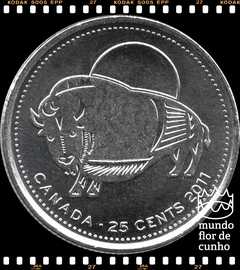 Km 1168 Canadá 25 Cents 2011 XFC # Série: A Natureza Lendária do Canadá - Bisonte de Madeira ©