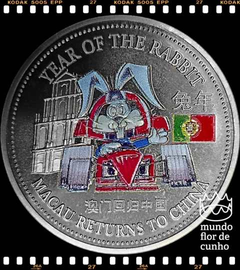 China Medalha Ano do Coelho Fórmula 1 (1 Dollar de Troca) # 1999 XFC Proof Colorida ©