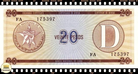 PFX36 Cuba 20 Pesos ND(1985) FE Série D Certificados de Câmbio para Estrangeiros