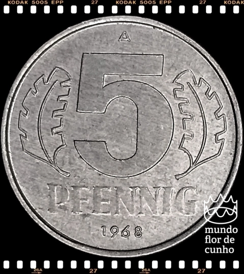 Km 9.1 Alemanha, República Democrática 5 Pfennig (Nós Temos Mais de Uma Data # Favor Escolher uma Data Abaixo e o Estado de Conservação) 1968A 1975A ©