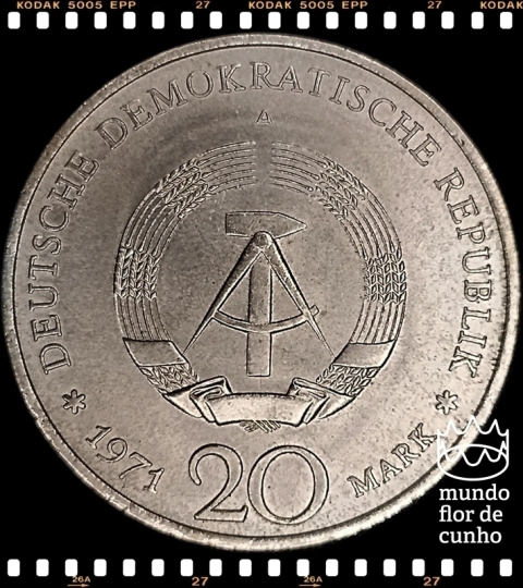 Km 34 Alemanha, República Democrática 20 Mark 1971A XFC # 85º aniversário de Ernst Thälmann ©