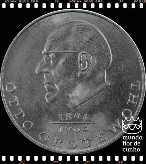 Km 47 Alemanha, República Democrática 20 Mark 1973A FC # 70º aniversário do nascimento de Otto Grotewohl ©