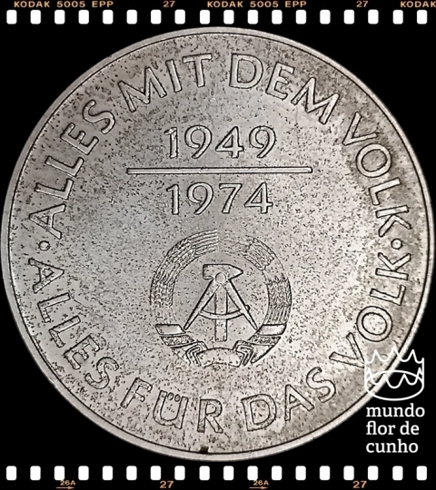 Km 50 Alemanha, República Democrática 10 Mark 1974A FC # 25º Aniversário da República Democrática Alemã ©