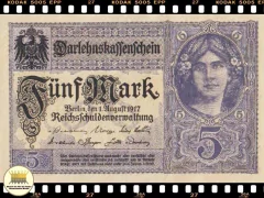 .P56b/1 Alemanha, Império 5 Mark 01/08/1917 FE Serial com 8 dígitos