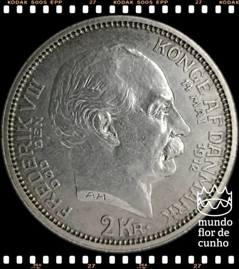 Km 811 Dinamarca 2 Kroner 1912 (h) SOB/FC Prata Escassa # Homenagem a Frederick VIII © - comprar online