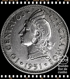Km 19 República Dominicana 10 Centavos 1951 SOB Prata Escassa ©