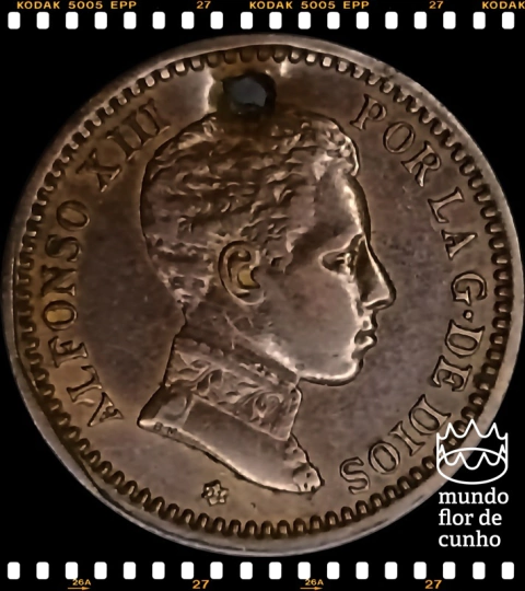 Km 722 Espanha 2 Centimos 1905 (04) SM-V MBC # Moeda com furo de época ©