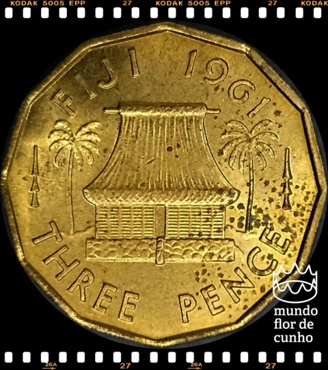 Km 22 Fiji, Ilhas 3 Pence 1961 FC Data Escassa ©
