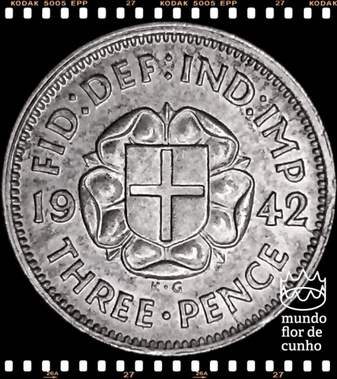 Km 848 Grã Bretanha 3 Pence 1942 FC Prata # Emitido para uso colonial - Rara neste estado ©