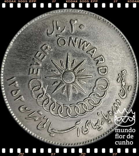 Km 1196 Irã 20 Rials 1353 (1974) SOB # 7° Jogos Asiáticos ©